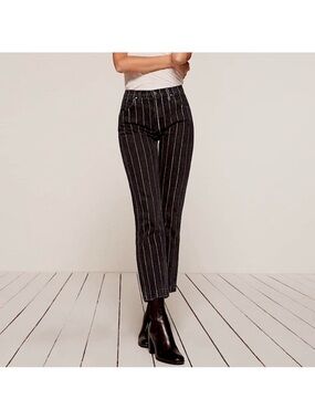 REFORMATION ROPER JEANS Washed Out Dark Grey/Black with White Pinstripes Size 26